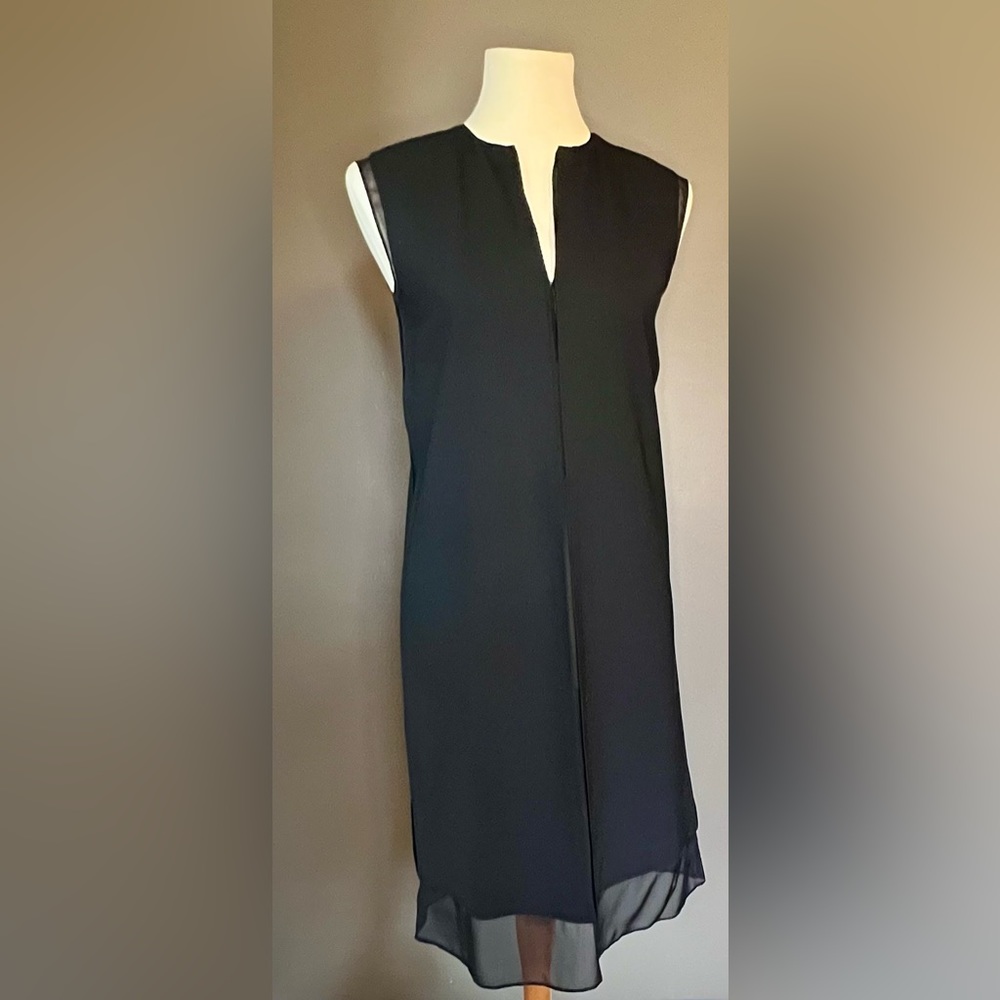 VINCE 100% Black Silk Sleeveless Shift Dress/ Sheer Paneling Size 2 Retail $380